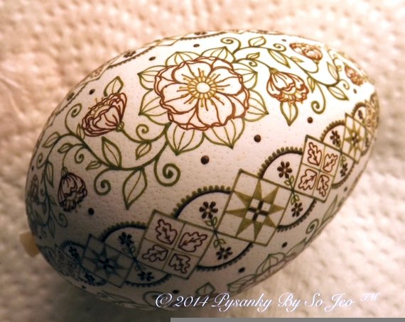 Peach Floral WIP Ukrainian Easter Egg Pysanky By So Jeo